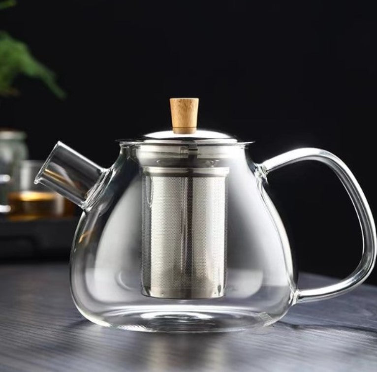 glazen theepot 1.5 liter met filter en theelicht warmhouder - rvs zeef