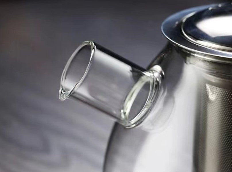 glazen theepot 1.5 liter met filter en theelicht warmhouder - rvs zeef