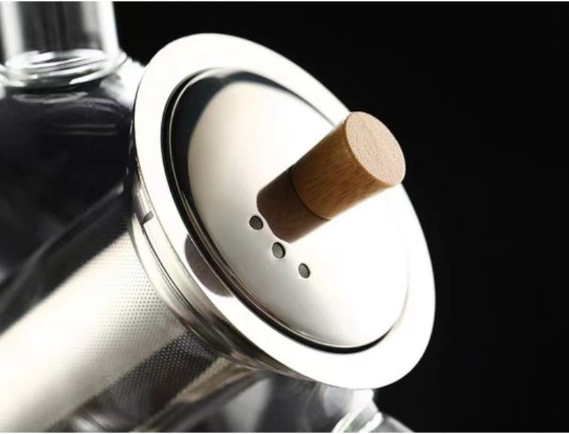 glazen theepot 1.5 liter met filter en theelicht warmhouder - rvs zeef