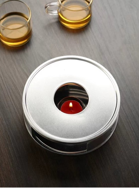 glazen theepot 1.5 liter met filter en theelicht warmhouder - rvs zeef