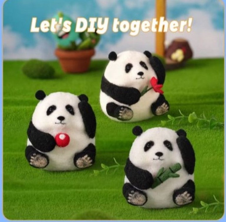 naaldvilten voor beginners - naaldvilt pakket drie lieve panda's - naaldvilten voor starters - starterspakket naaldvilten - naaldvilten voor liefhebbers