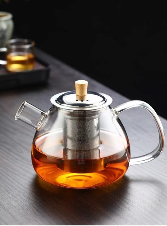 glazen theepot 1.5 liter met filter en theelicht warmhouder - rvs zeef