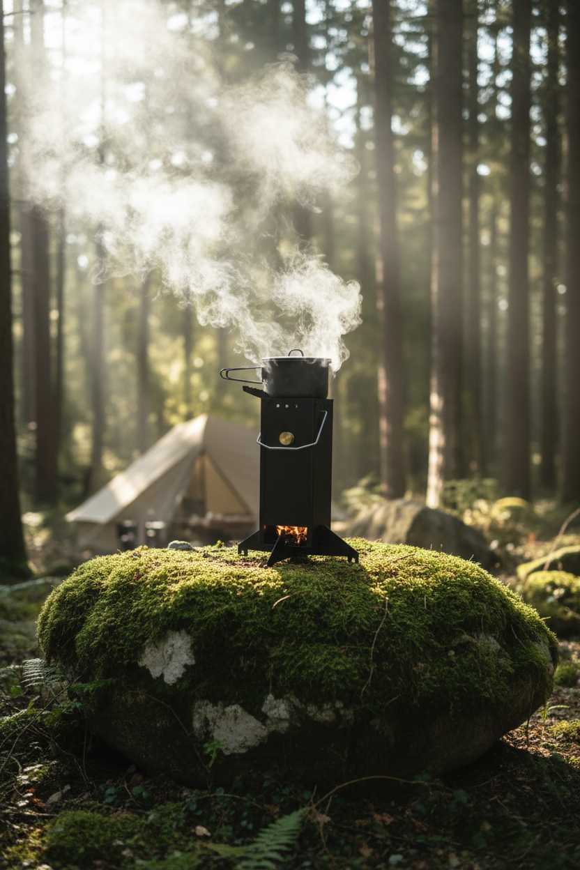 Rocket Stove ochtendmist bos