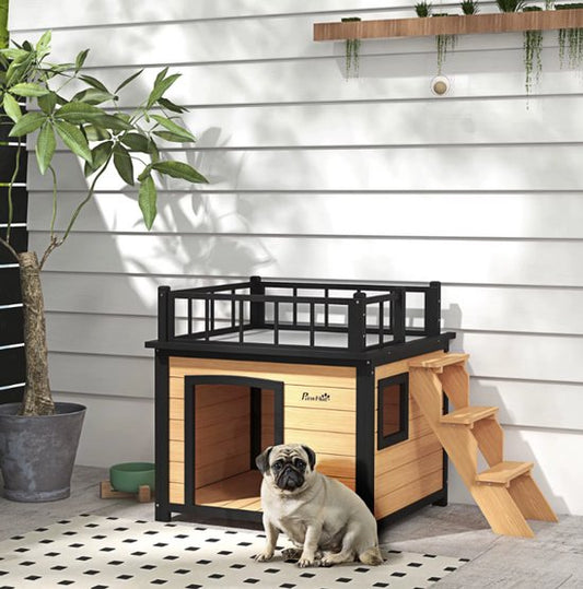 Premium hondenhok 121x77x78 cm waterbestendig dennenhout voor kleine honden