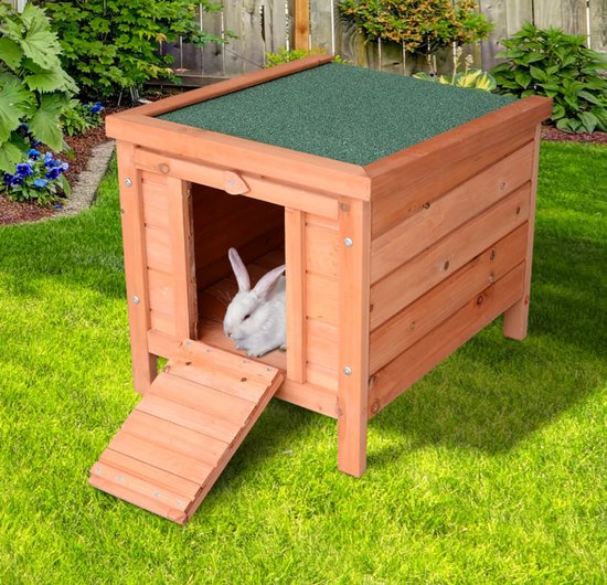Houten dierenhuis 51x42x43cm met asfalt dak voor konijnen en cavia's