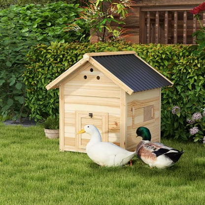 Eendenhuis van Grenenhout voor Buiten – Met Schuin Waterdicht Dak, Ventilatie en Uitneembare Bodem – Geschikt voor 3 Eenden – 78 x 90 x 92 cm