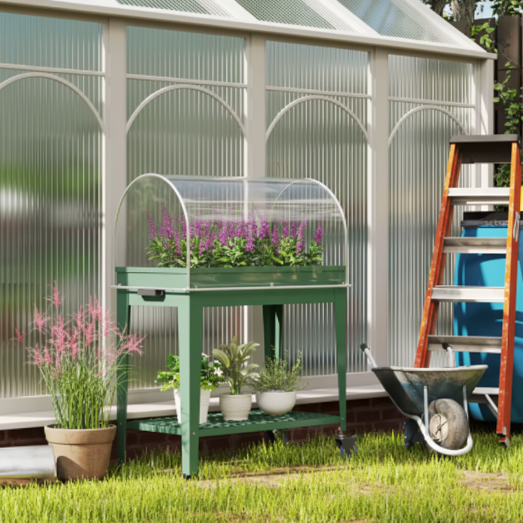 Mobiele Verhoogde Plantenbak met Kashoes & Onderste Plank – 80x40x120 cm | Groen