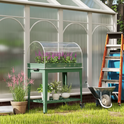 Mobiele Verhoogde Plantenbak met Kashoes & Onderste Plank – 80x40x120 cm | Groen