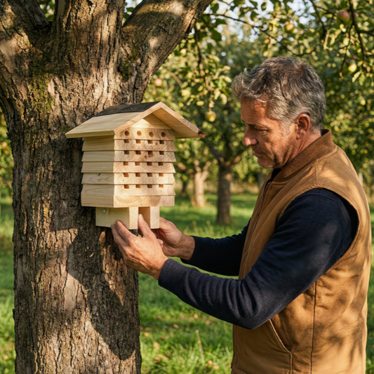 Bijenhotel 22x20x20 cm van vurenhout | Hangend bijennest voor tuin en balkon | Premium