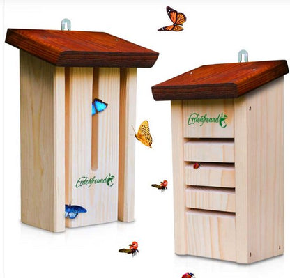 Insectenhuis Set – Vlinderhuis & Lieveheersbeestjeshuis – 100% Massief Duits Hout (2 cm) – Weerbestendig – Handgemaakt – Duurzaam Insectenhotel