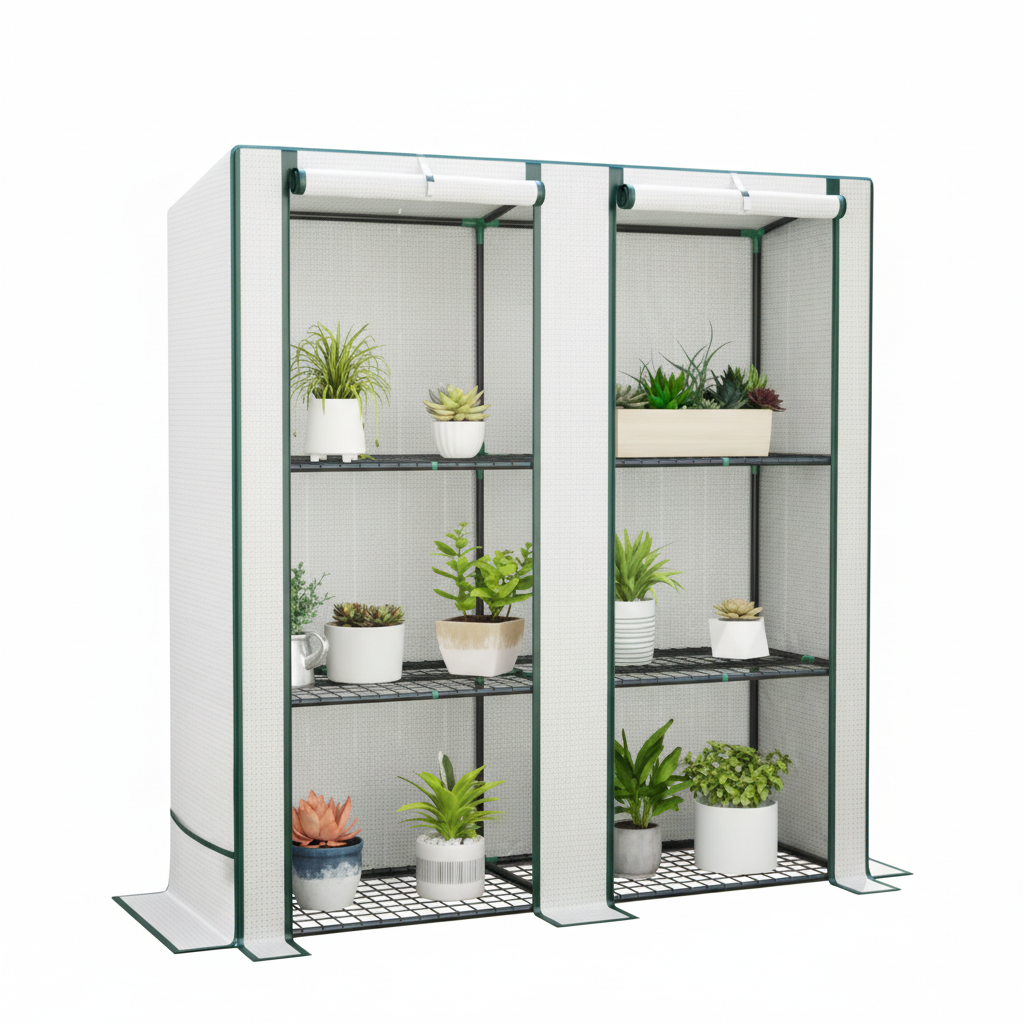 Dubbele Tuinkas 3 Niveaus – 144×48×152 cm – UV-bestendige PE Hoes 140g/m² – Roll-up Deur – Draagbaar Plantenparadijs voor Beginners