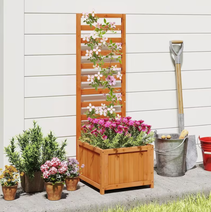 Houten Plantenbak met Klimrek – Massief Hout, Drainagesysteem & Verwijderbare Bodempanelen