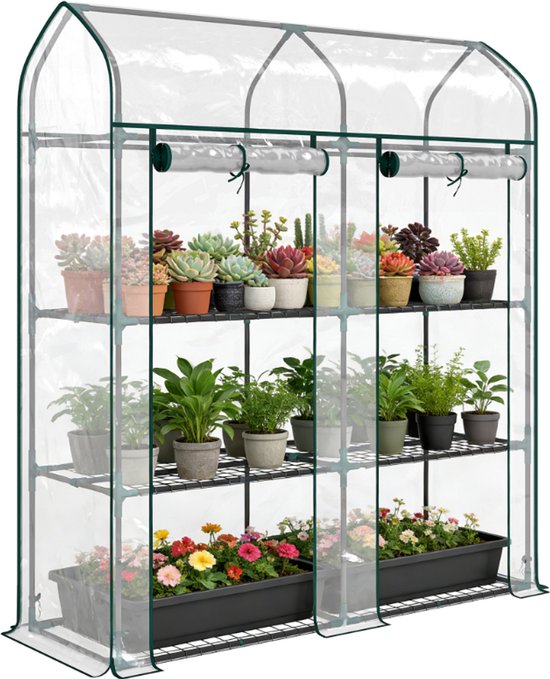 Mini-terras kas 3 niveaus draagbare tuinkas 143x46x165 cm