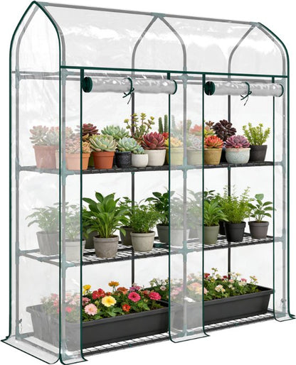 Mini-terras kas 3 niveaus draagbare tuinkas 143x46x165 cm
