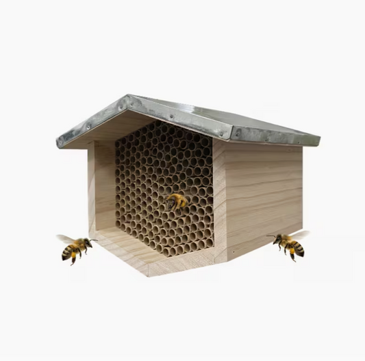 Bijenhotel met papieren nestbuizen voor wilde bijen