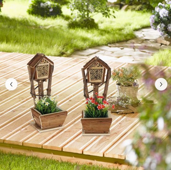 Set van 2 Insectenhotels met Bloembak – Bijenhotel van Hout met Bamboe Nestbuisjes – Voor Tuin en Balkon – 46 cm hoogte