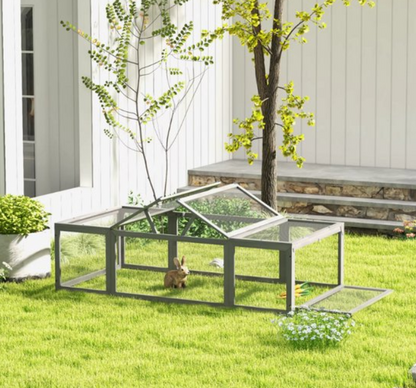 Buiten konijnenhok 180 cm winterproof houten ren met open dak
