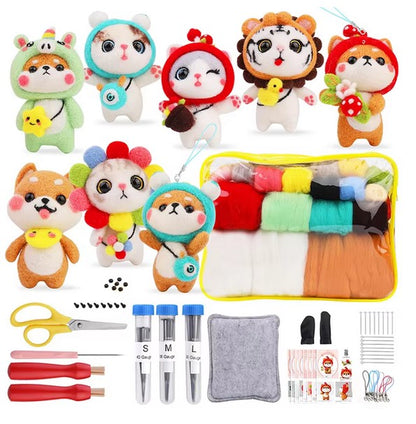 naaldvilten voor beginners - naaldvilt pakket lieve poppetjes - naaldvilten voor starters - starterspakket naaldvilten