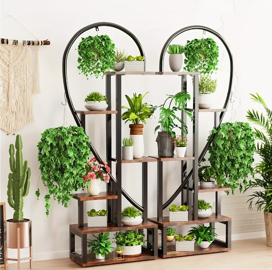 Hartvormig Plantenrek Twee Harten – Metaal & Hout – 165 cm