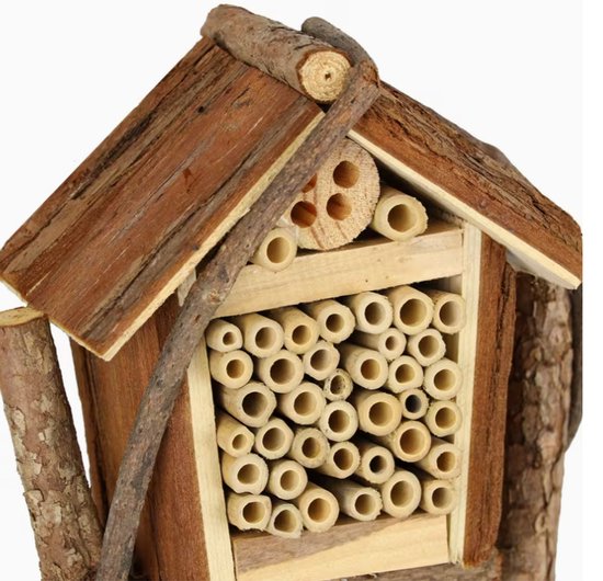 Set van 2 Insectenhotels met Bloembak – Bijenhotel van Hout met Bamboe Nestbuisjes – Voor Tuin en Balkon – 46 cm hoogte
