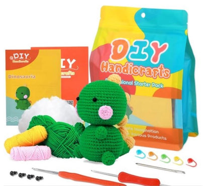 haken voor beginners - haakpakket groene dino - haken voor starters - starterspakket haken