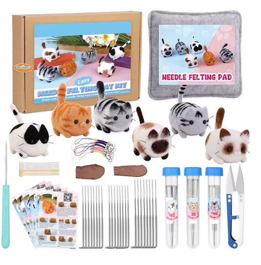 naaldvilten voor beginners - naaldvilt pakket lieve poesjes - naaldvilten voor starters - starterspakket naaldvilten