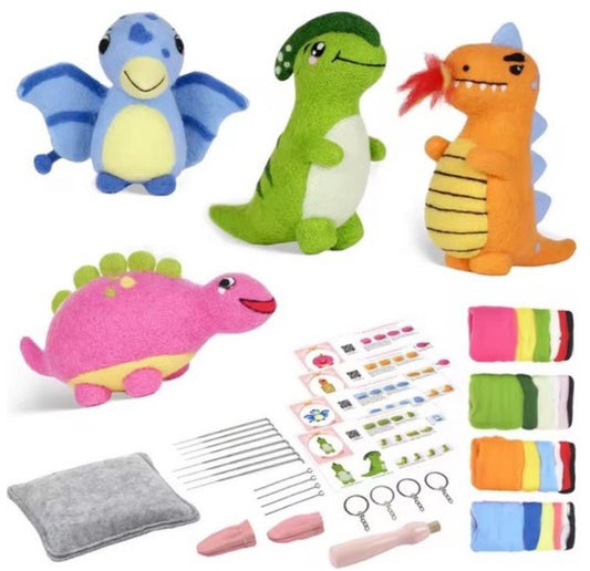 naaldvilten voor beginners - naaldvilt pakket lieve dino's - naaldvilten voor starters - starterspakket naaldvilten - naaldvilten voor liefhebbers