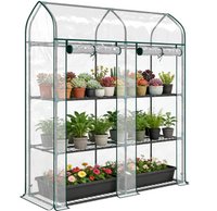 Mini-Terras Kas 3 Niveaus – Draagbare Tuinkas met Transparante UV-bestendige Afdekking, Oprolbare Deuren, Stalen Frame – 143x46x165 cm