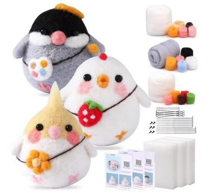 naaldvilten voor beginners - naaldvilt pakket 3 lieve kippetjes - naaldvilten voor starters - starterspakket naaldvilten