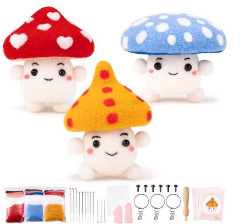 naaldvilten voor beginners - naaldvilt pakket lieve paddenstoeltjes - naaldvilten voor starters - starterspakket naaldvilten - naaldvilten voor liefhebbers