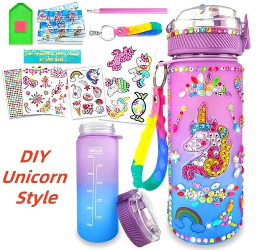 Unicorn waterfles kit - Versier je waterfles - Pimp je waterfles - Decoreer je waterfles - DIY Unicorn -Opfleuren van je waterfles - 600ml