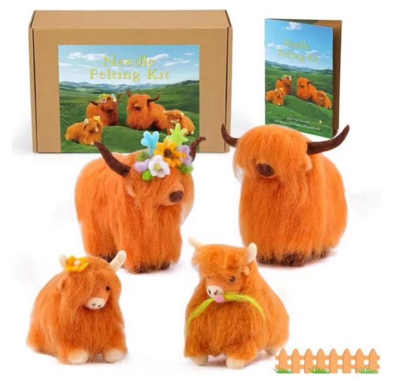 naaldvilten voor beginners - naaldvilt pakket lieve koetjes - naaldvilten voor starters - starterspakket naaldvilten - naaldvilten voor liefhebbers