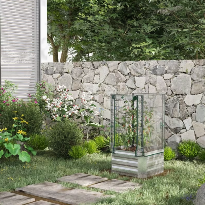 Verhoogde Plantenbak met Klimrek & Afdekking – 53x53x90cm voor Tuin & Balkon