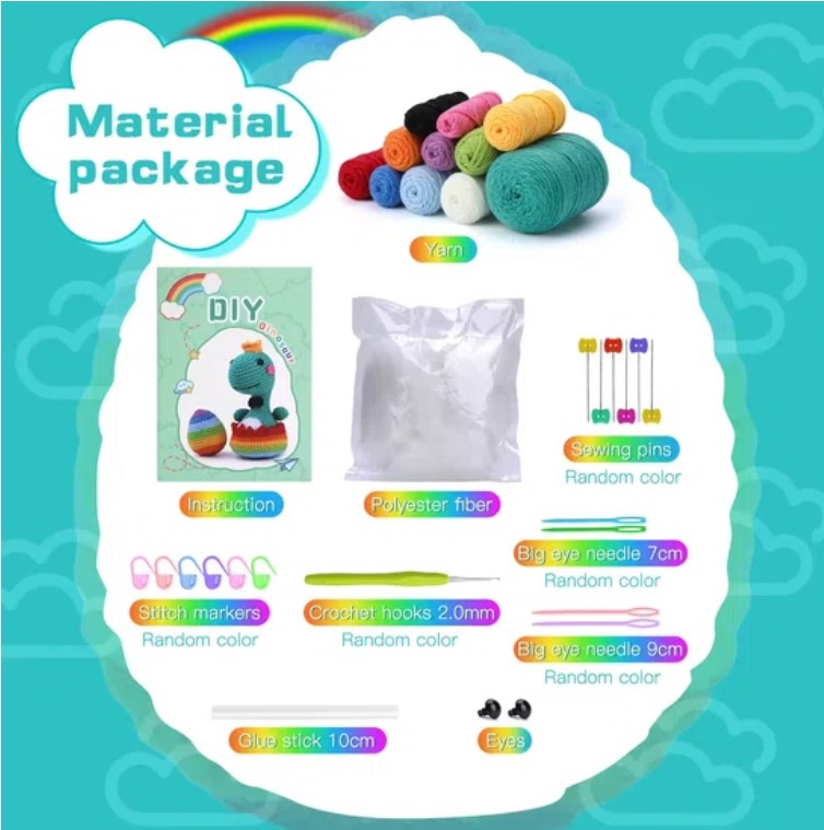 haken voor beginners - haakpakket schattige baby dino - haken voor starters - starterspakket haken