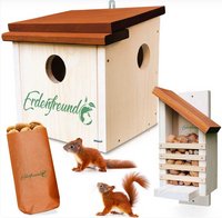 Eekhoorn Nesten & Voeren Set – Natuurvriendelijk Eekhoornhuis + Voederhuis + 2kg Walnoten – Duurzaam Handgemaakt in Duitsland