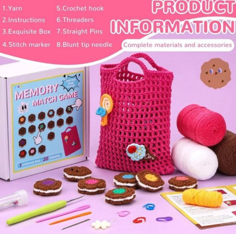 Haakpakket Schattig Tasje en 20 Koekjes voor Beginners – Starterspakket Haken voor Starters en Liefhebbers