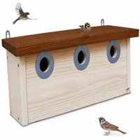 Nistkast met 3 Nestruimtes – 34 mm Invliegopening – 100% Roofdierveilig – Massief Hout – Weerbestendig & Duurzaam Handgemaakt in Duitsland