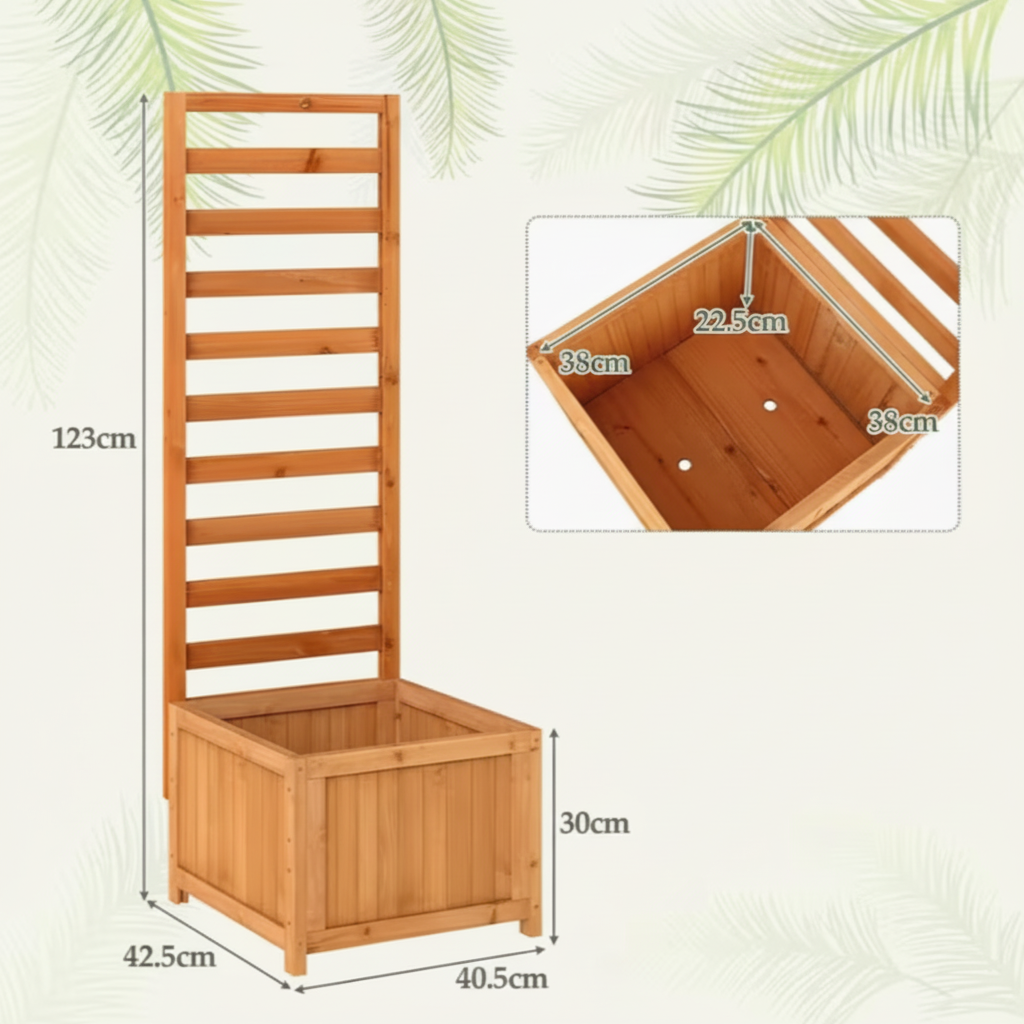 Houten Plantenbak met Klimrek – Massief Hout, Drainagesysteem & Verwijderbare Bodempanelen