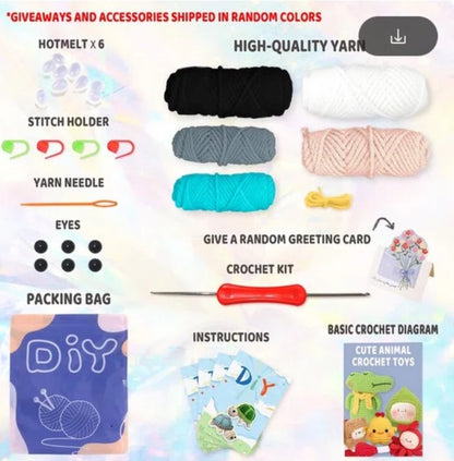 haken voor beginners - haakpakket schattige kat + schildpad + kuiken + walwis - haken voor starters - starterspakket haken