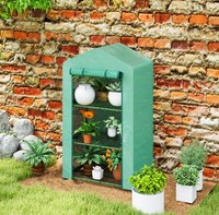 Tuinkas met 3 Planken en Oproldeur – Compacte Mini Kas 69x49x125 cm – PVC Hoes & Metalen Frame – Ideaal voor Balkon en Tuin