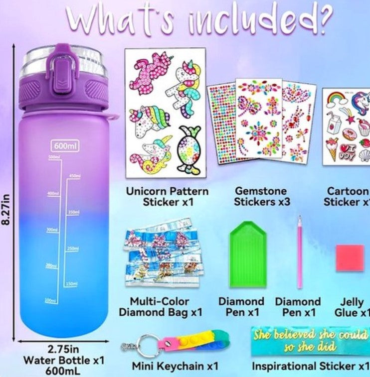 Unicorn waterfles kit - Versier je waterfles - Pimp je waterfles - Decoreer je waterfles - DIY Unicorn -Opfleuren van je waterfles - 600ml