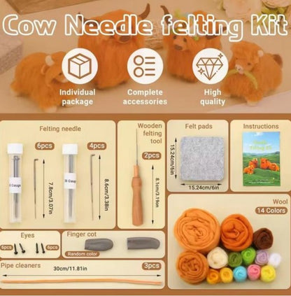 naaldvilten voor beginners - naaldvilt pakket lieve koetjes - naaldvilten voor starters - starterspakket naaldvilten - naaldvilten voor liefhebbers