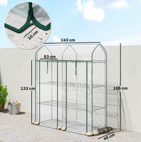 Mini-Terras Kas 3 Niveaus – Draagbare Tuinkas met Transparante UV-bestendige Afdekking, Oprolbare Deuren, Stalen Frame – 143x46x165 cm