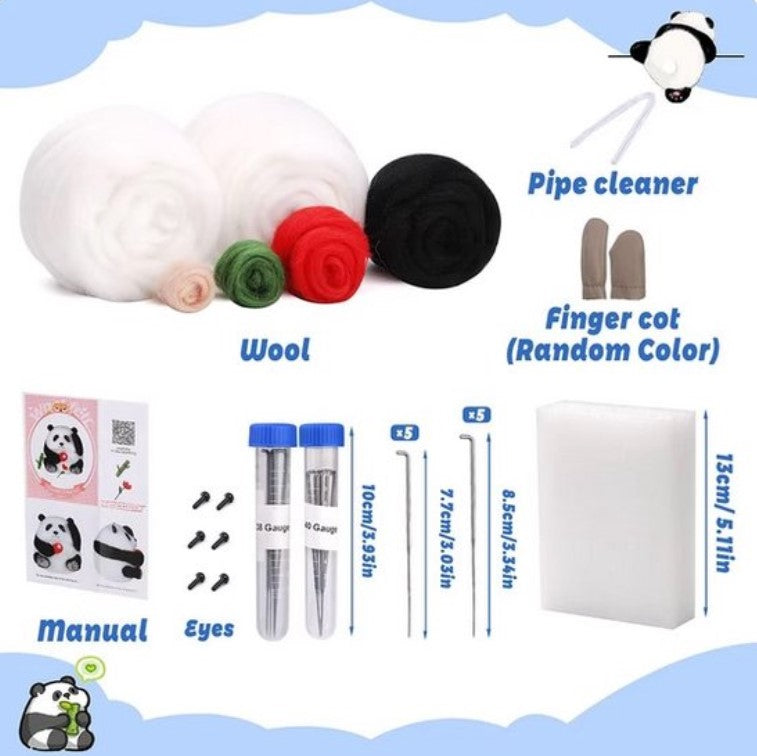 naaldvilten voor beginners - naaldvilt pakket drie lieve panda's - naaldvilten voor starters - starterspakket naaldvilten - naaldvilten voor liefhebbers
