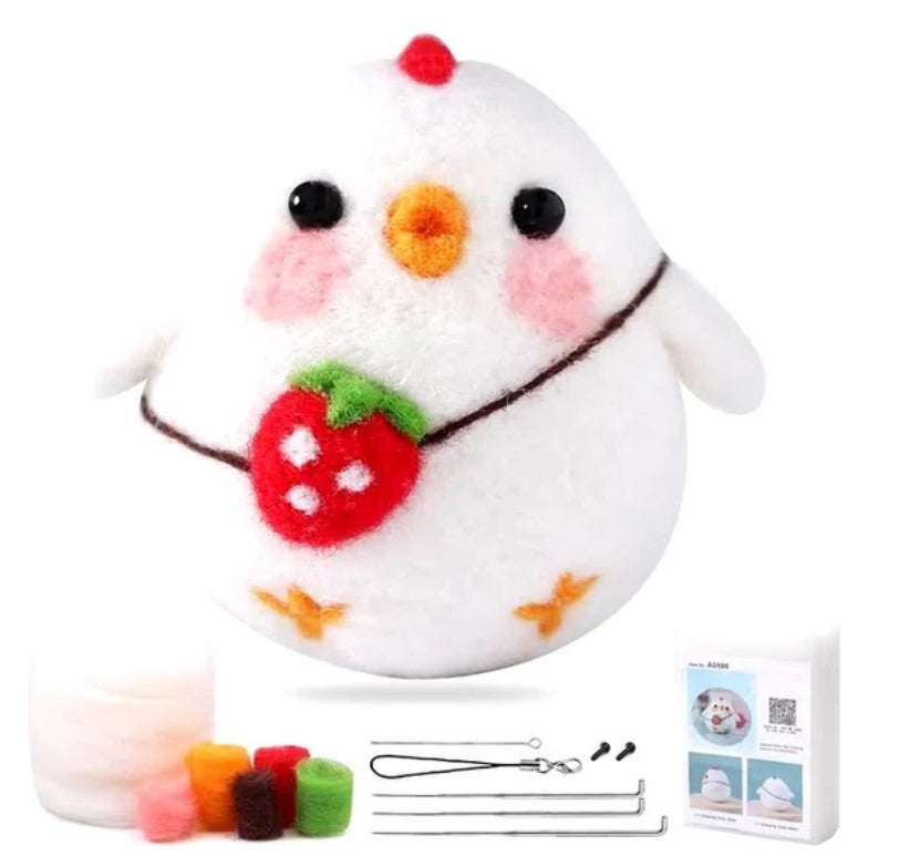 naaldvilten voor beginners - naaldvilt pakket 3 lieve kippetjes - naaldvilten voor starters - starterspakket naaldvilten