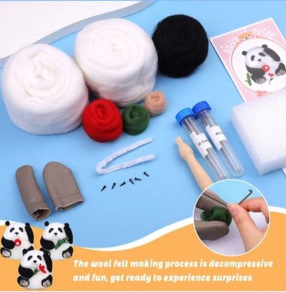 naaldvilten voor beginners - naaldvilt pakket drie lieve panda's - naaldvilten voor starters - starterspakket naaldvilten - naaldvilten voor liefhebbers