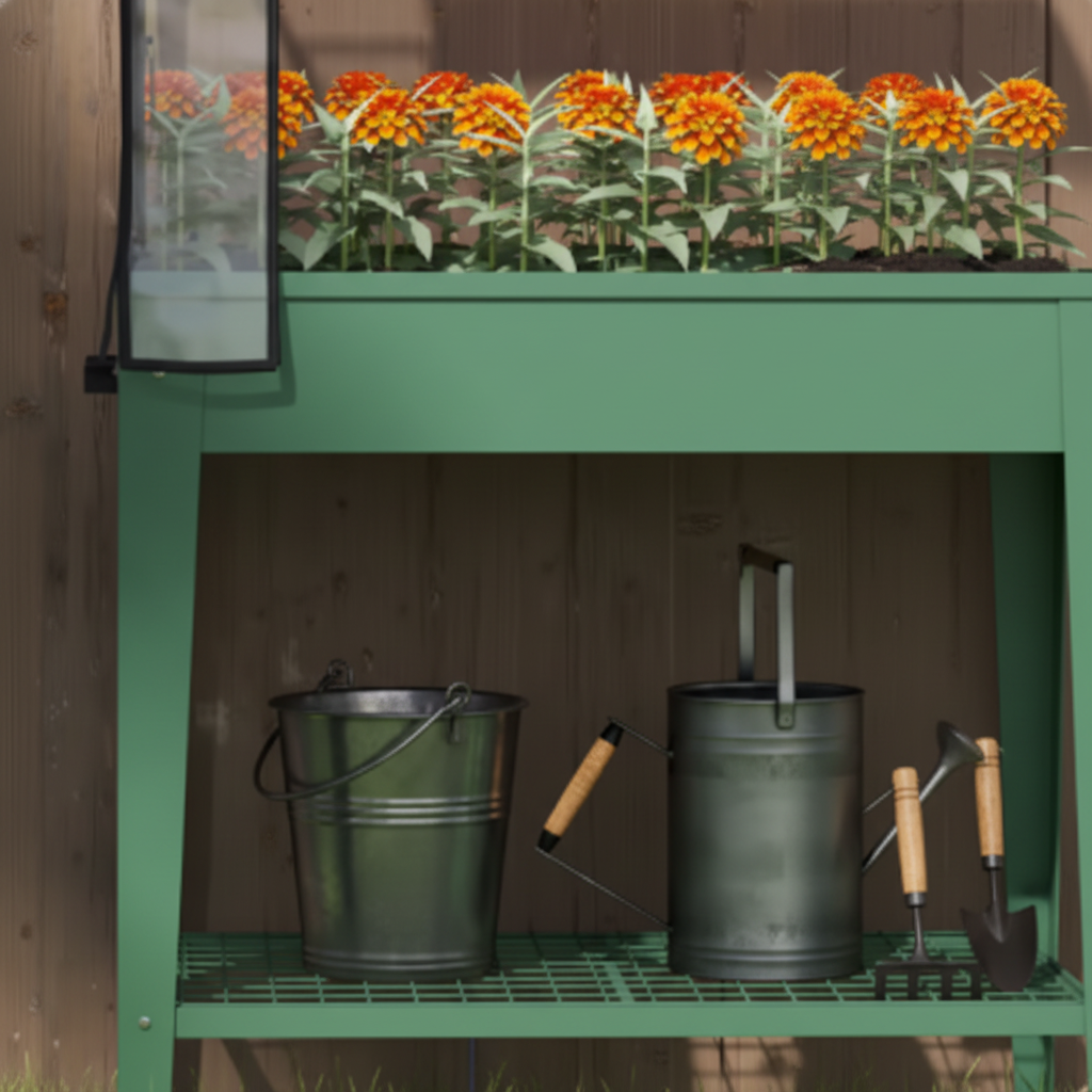 Mobiele Verhoogde Plantenbak met Kashoes & Onderste Plank – 80x40x120 cm | Groen