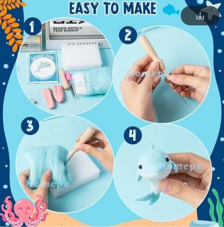 naaldvilten voor beginners - naaldvilt pakket lieve zeediertjes - naaldvilten voor starters - starterspakket naaldvilten