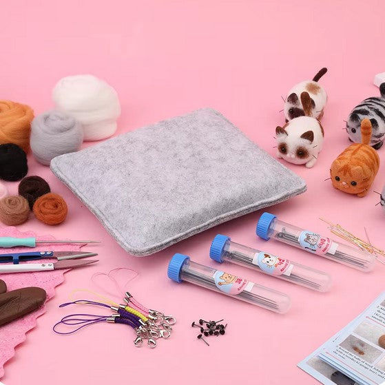 naaldvilten voor beginners - naaldvilt pakket lieve poesjes - naaldvilten voor starters - starterspakket naaldvilten