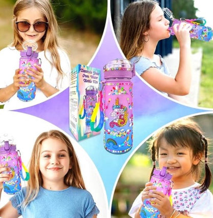 Unicorn waterfles kit - Versier je waterfles - Pimp je waterfles - Decoreer je waterfles - DIY Unicorn -Opfleuren van je waterfles - 600ml